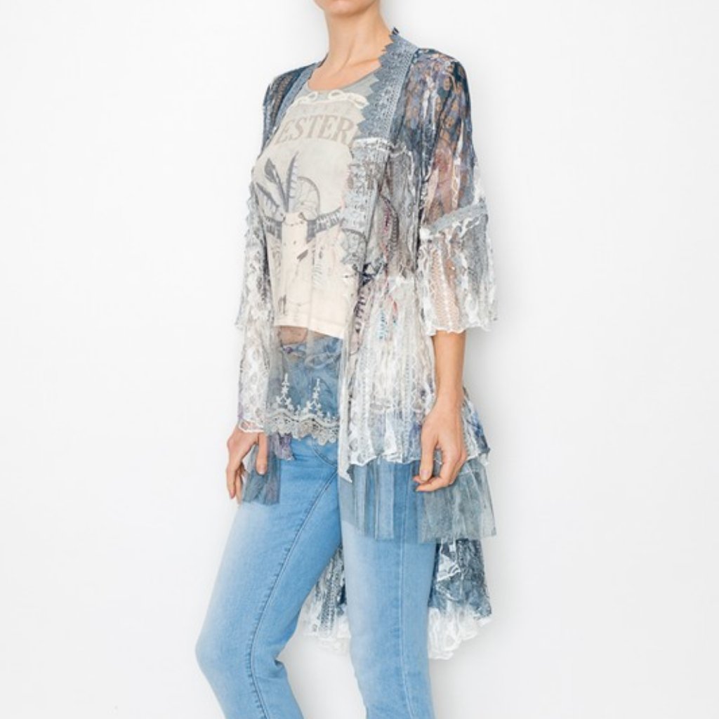 Nwt Origami Lace Duster Kimono Cardigan Wrap Boho Western Longhorn Texas Sm-4x